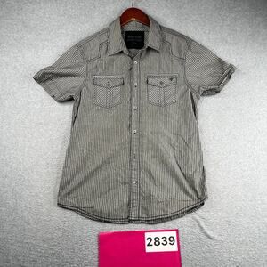Guess Shirt Gray Diagonal Striped Button Pocket Button Up Short Sleeve Mens M
